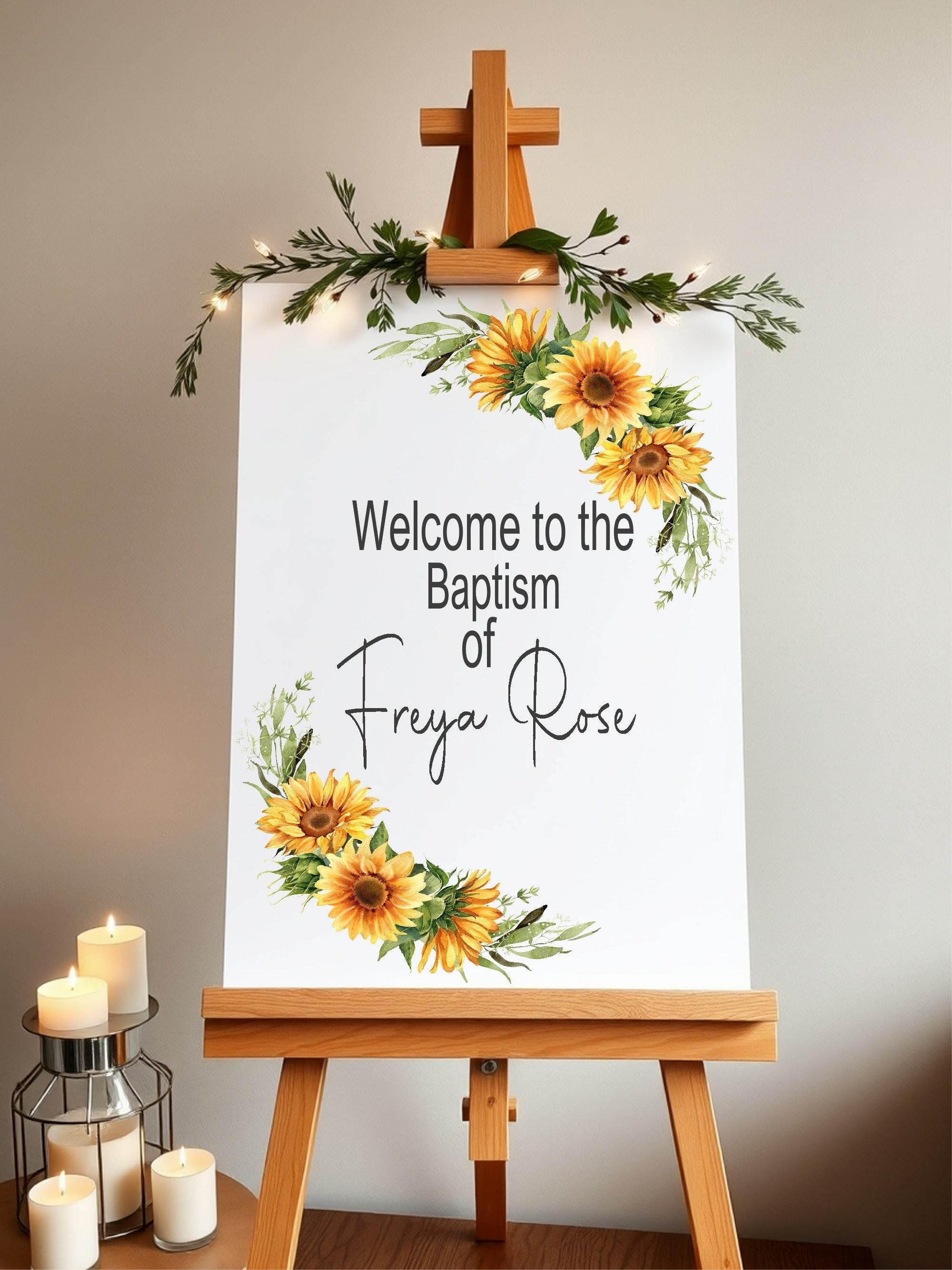 Sunflower Welcome Christening | Baptism Party Sign - Larosier Prints