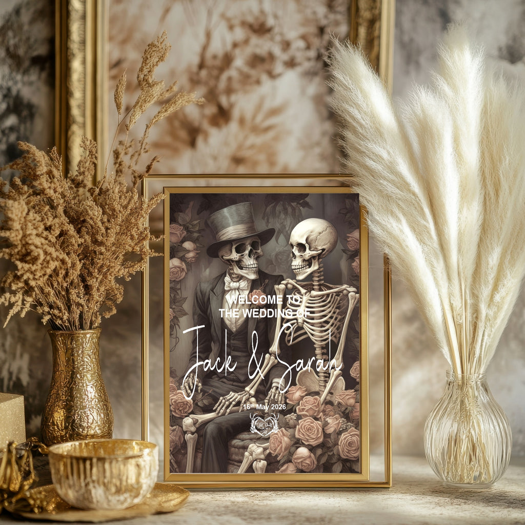 Gothic Skeleton Couple Welcome To Our Wedding Party Sign