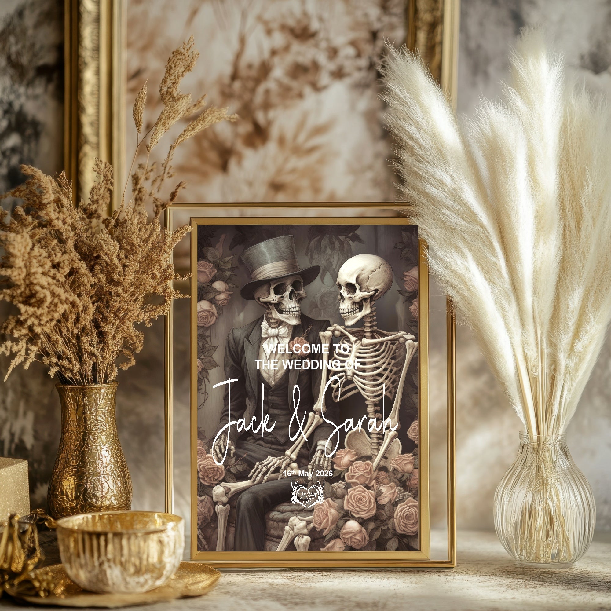 Gothic Skeleton Couple Welcome To Our Wedding Party Sign