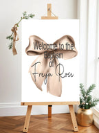 Bows Welcome Christening | Baptism Party Sign | Beige, Pink or Blue - Larosier Prints