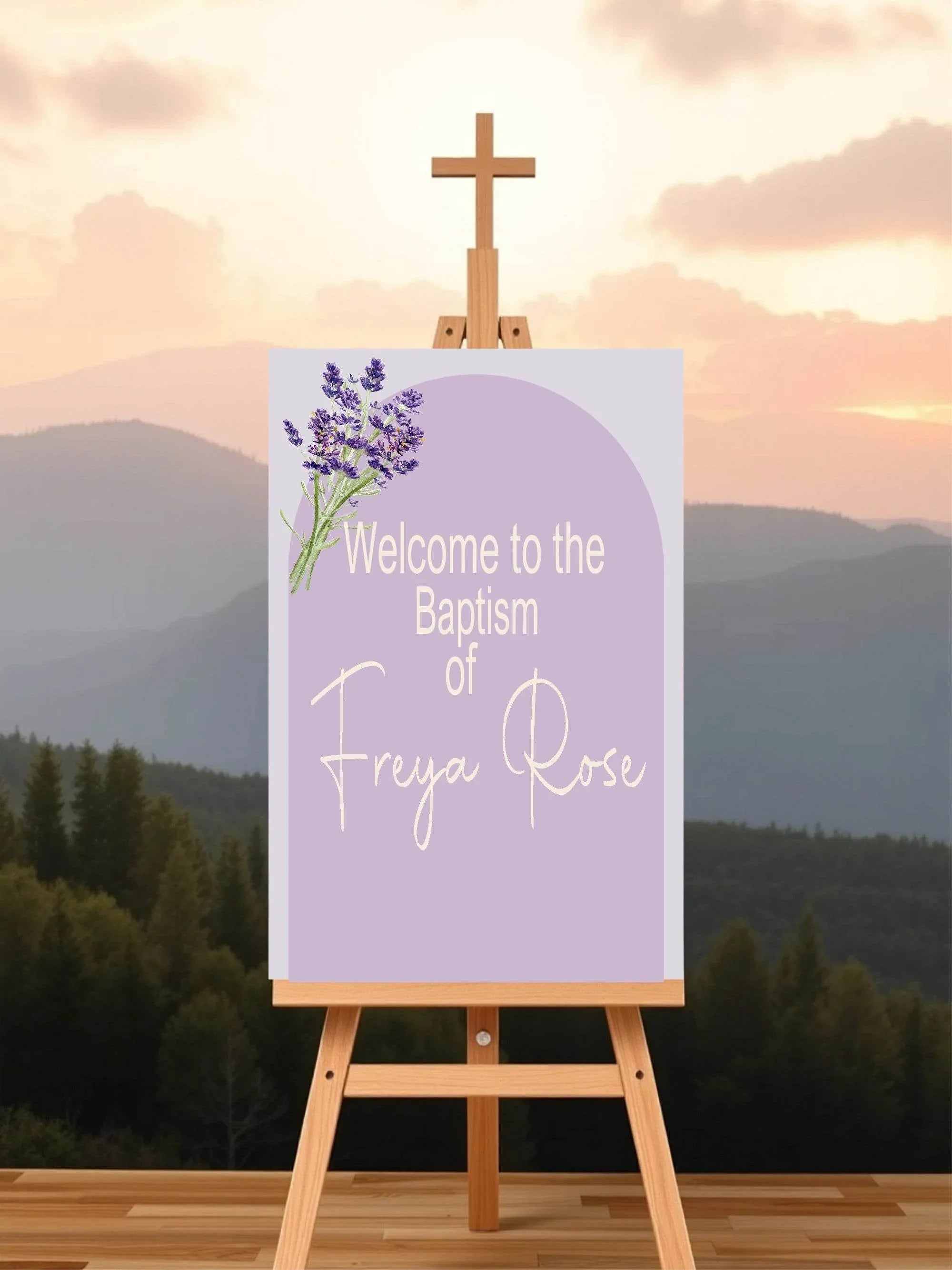 Lavender Welcome Christening | Baptism Party Sign - Larosier Prints