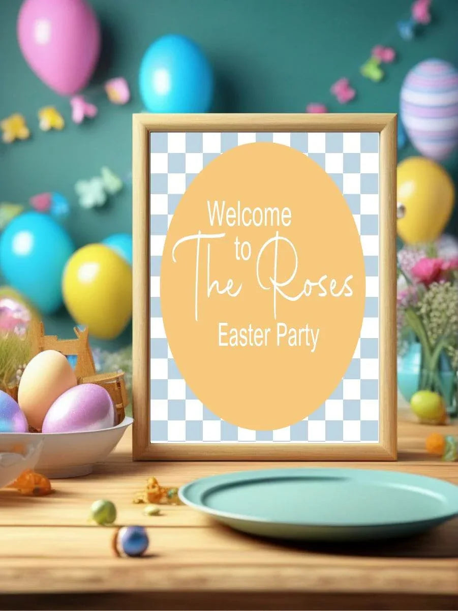 Pastel Checkerboard Welcome Easter Party Sign | Colour Options - Larosier Prints