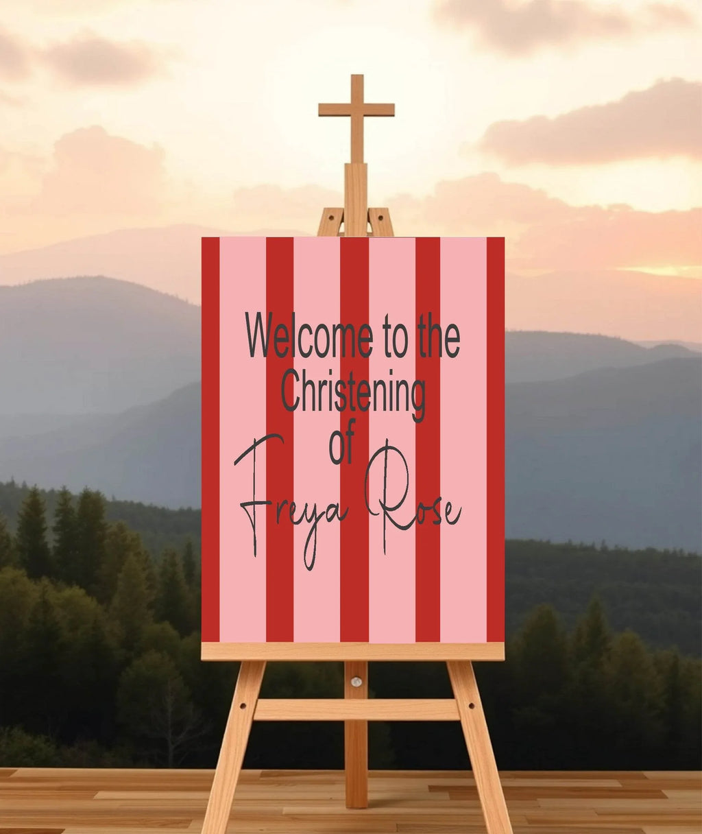 Red & Pink Welcome Christening | Baptism Party Sign - Larosier Prints