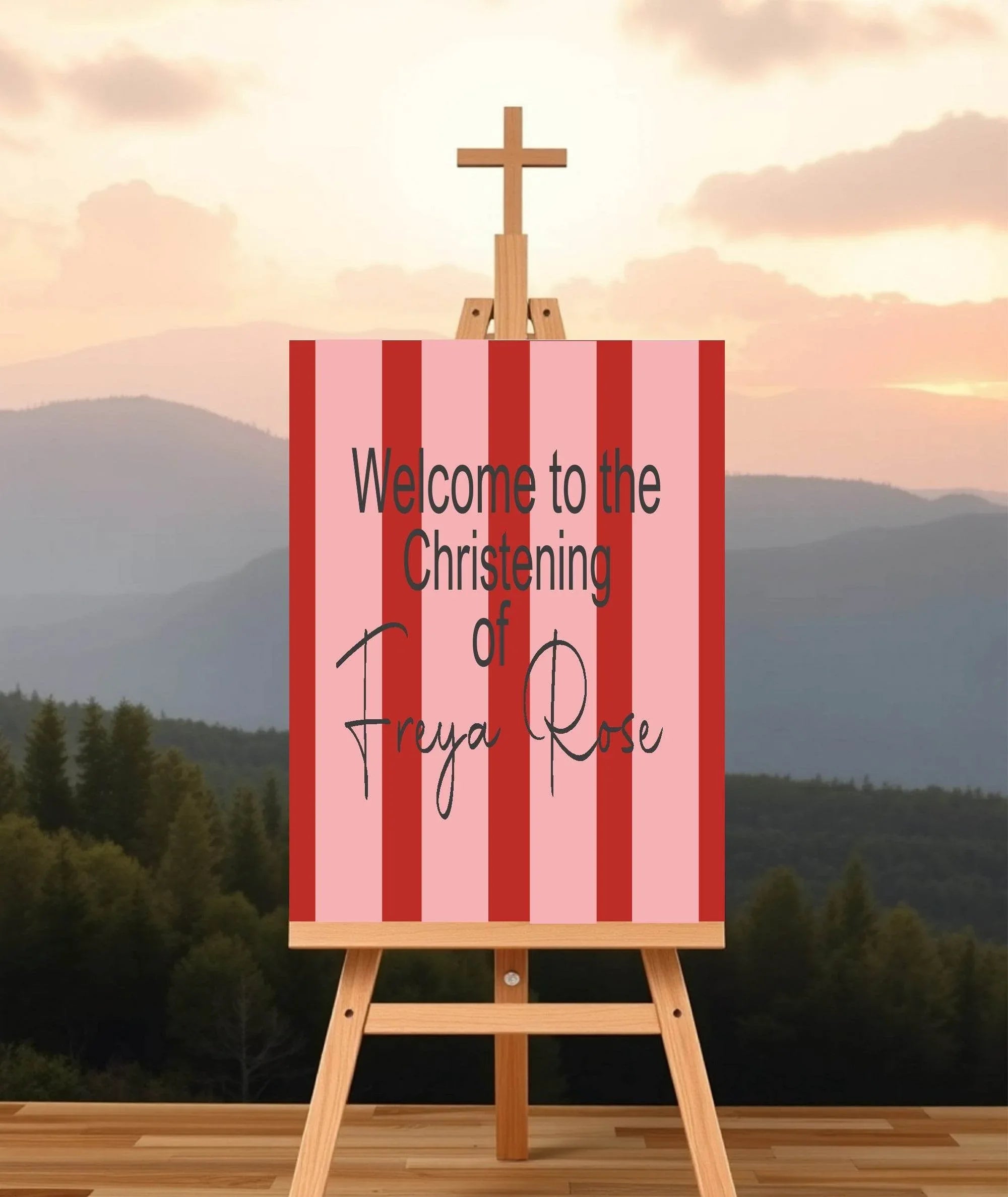 Red & Pink Welcome Christening | Baptism Party Sign - Larosier Prints