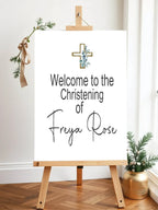 Eucalyptus Cross Welcome Christening | Baptism Party Sign - Larosier Prints