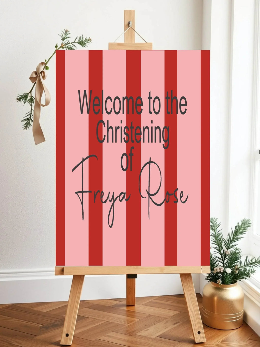 Red & Pink Welcome Christening | Baptism Party Sign - Larosier Prints