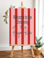 Red & Pink Welcome Christening | Baptism Party Sign - Larosier Prints