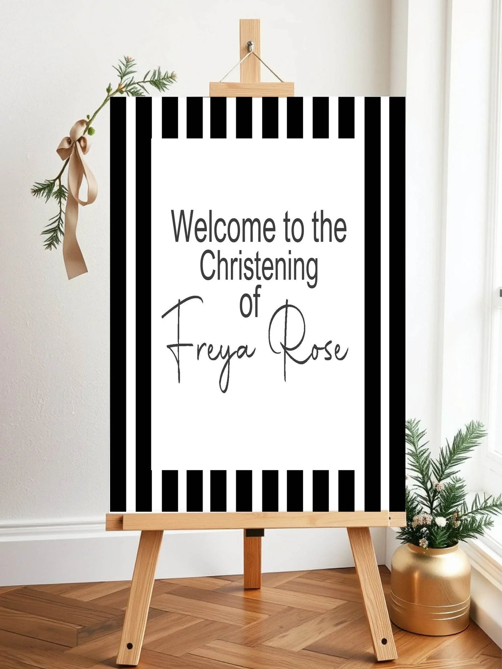 Black & White Stripe Welcome Christening | Baptism Party Sign - Larosier Prints