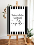 Black & White Stripe Welcome Christening | Baptism Party Sign - Larosier Prints