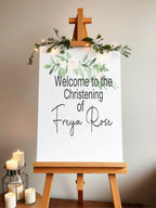 Green & White Rose Welcome Christening | Baptism Party Sign - Larosier Prints