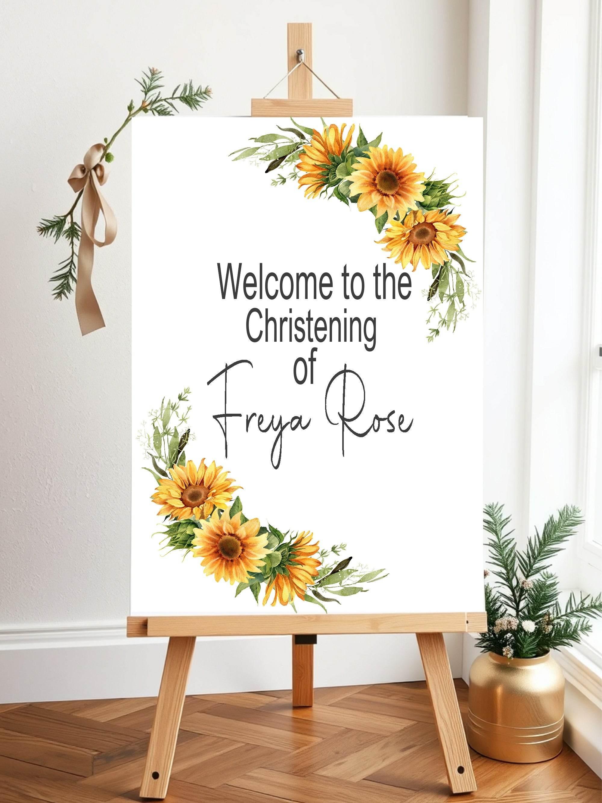 Sunflower Welcome Christening | Baptism Party Sign - Larosier Prints