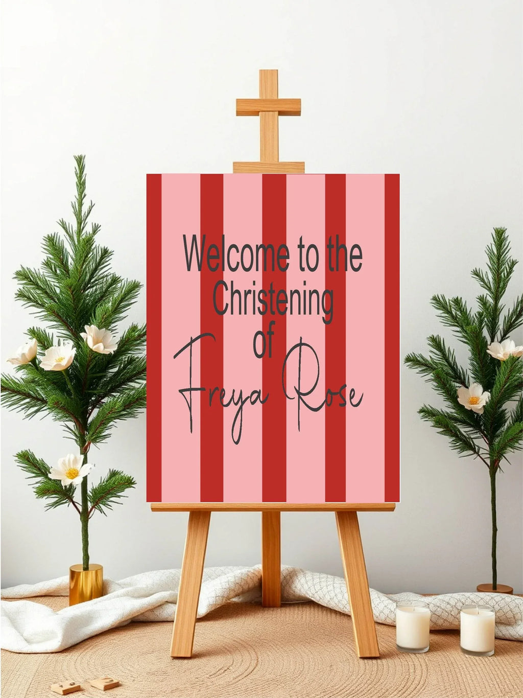 Red & Pink Welcome Christening | Baptism Party Sign - Larosier Prints