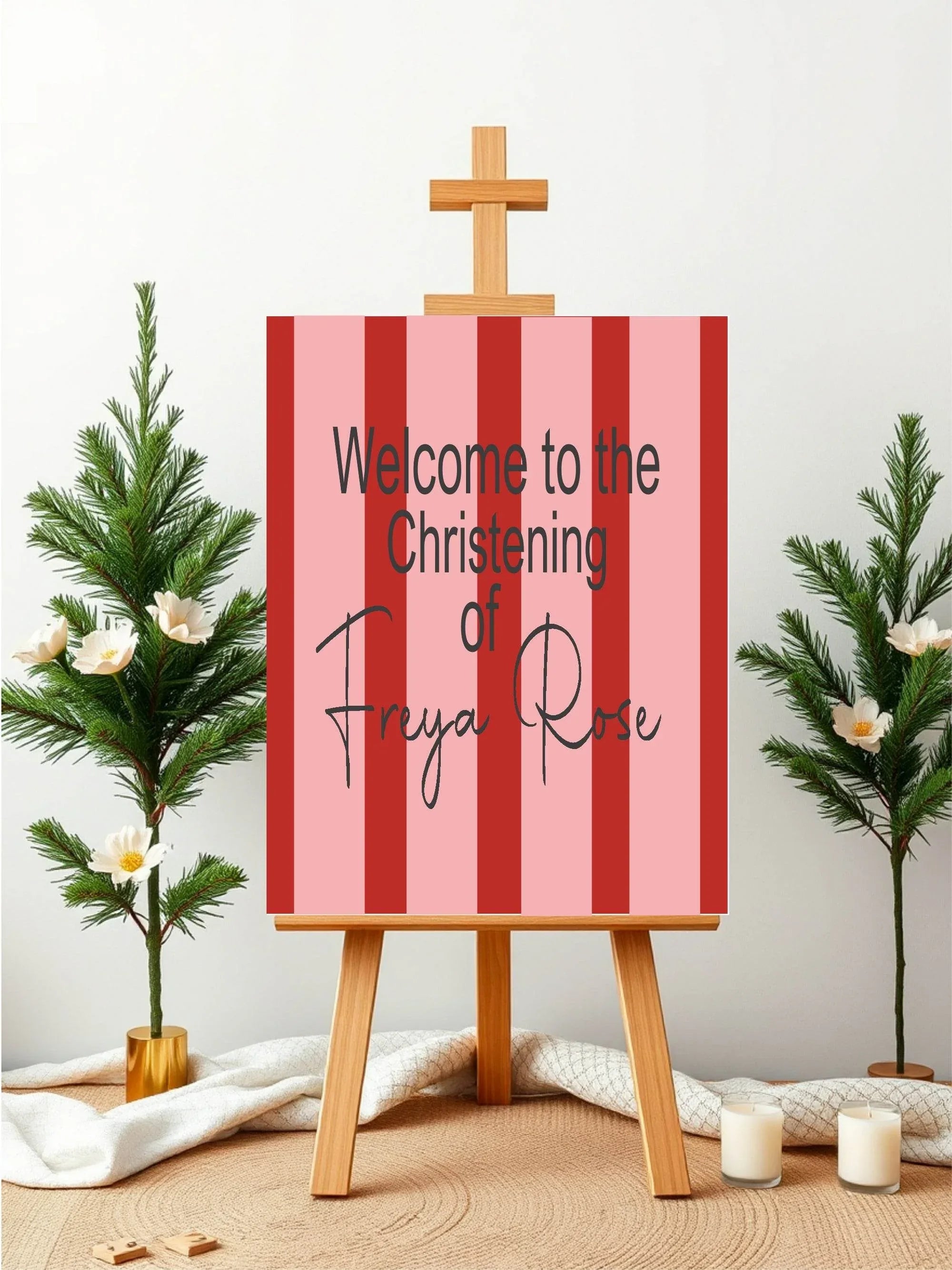 Red & Pink Welcome Christening | Baptism Party Sign - Larosier Prints