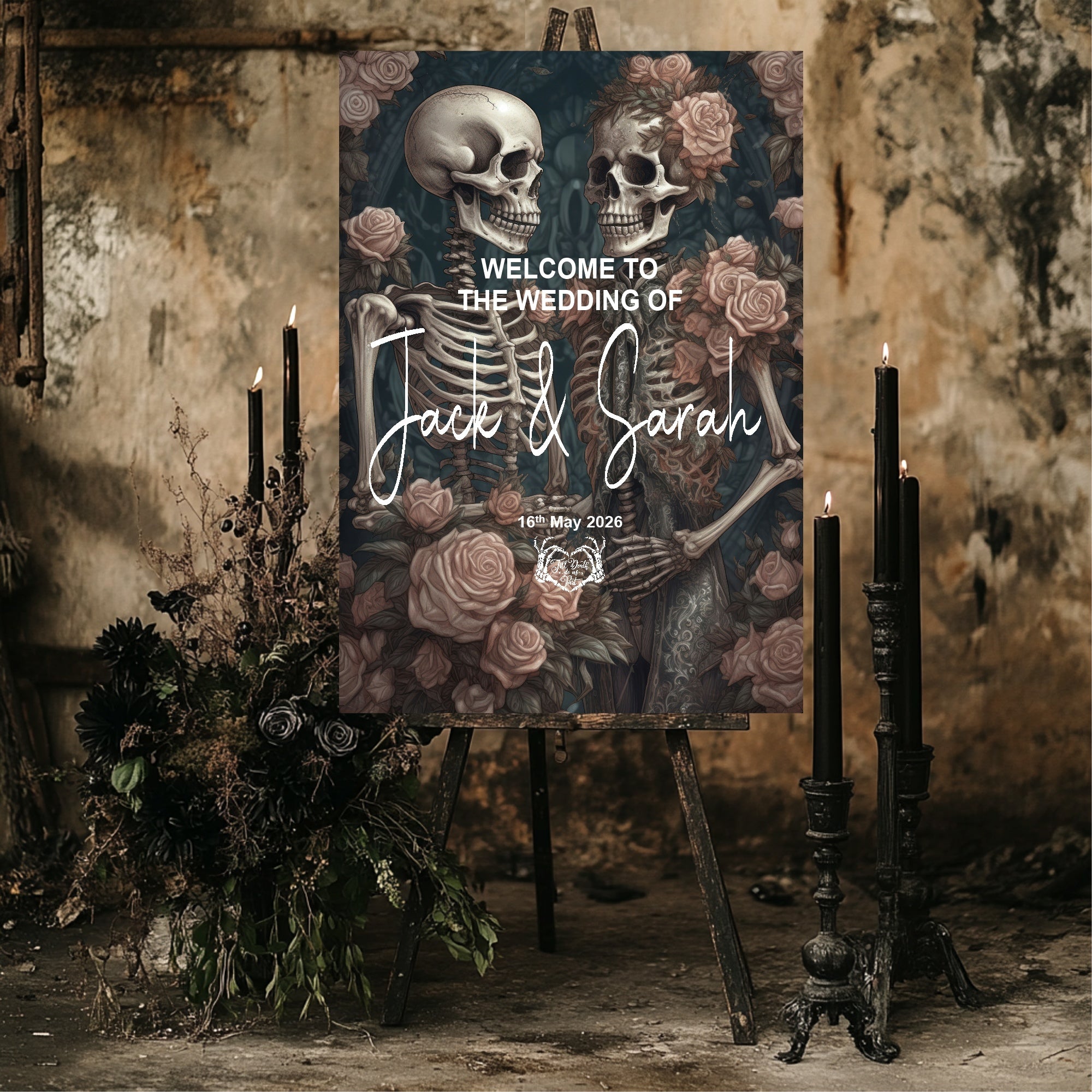 Gothic Floral Skeleton Welcome To Our Wedding Party Sign