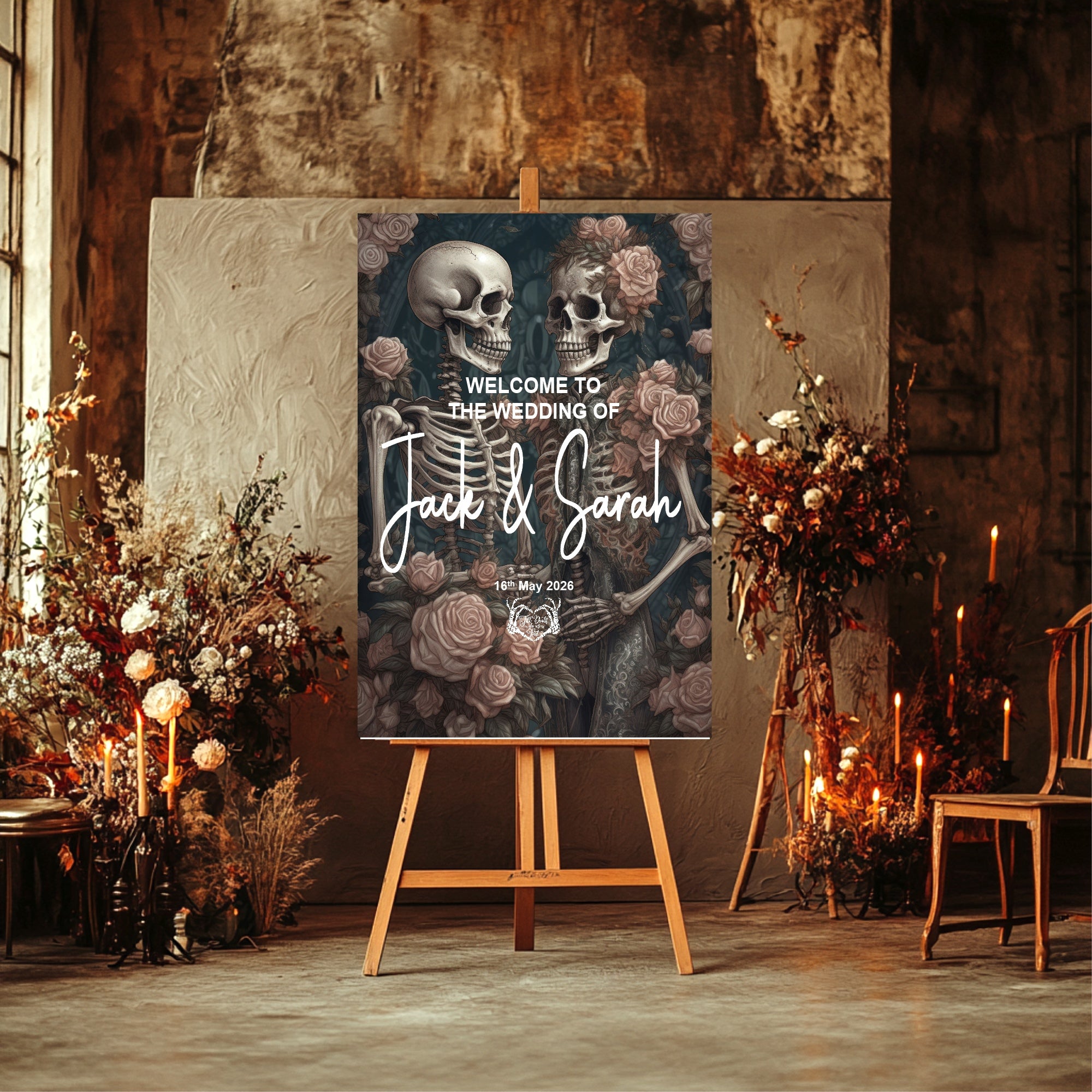Gothic Floral Skeleton Welcome To Our Wedding Party Sign