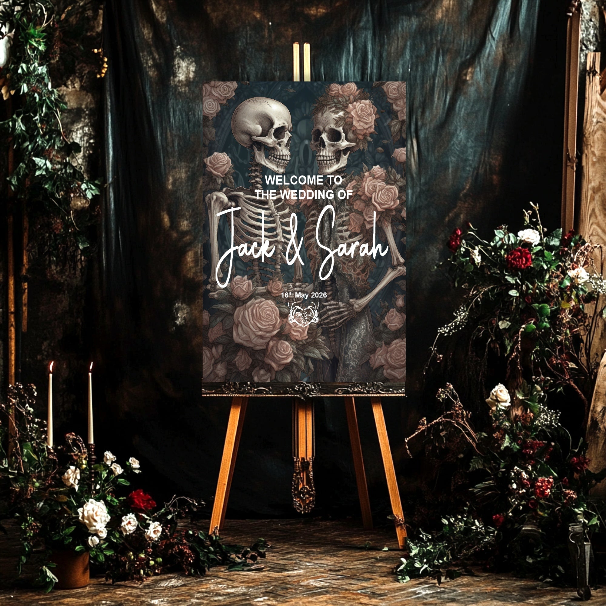 Gothic Floral Skeleton Welcome To Our Wedding Party Sign