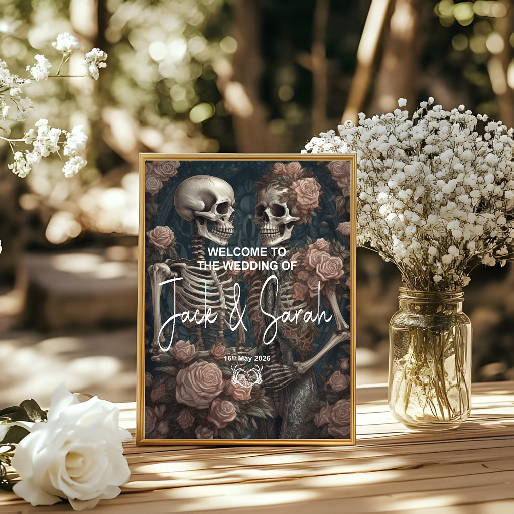 Gothic Floral Skeleton Welcome To Our Wedding Party Sign