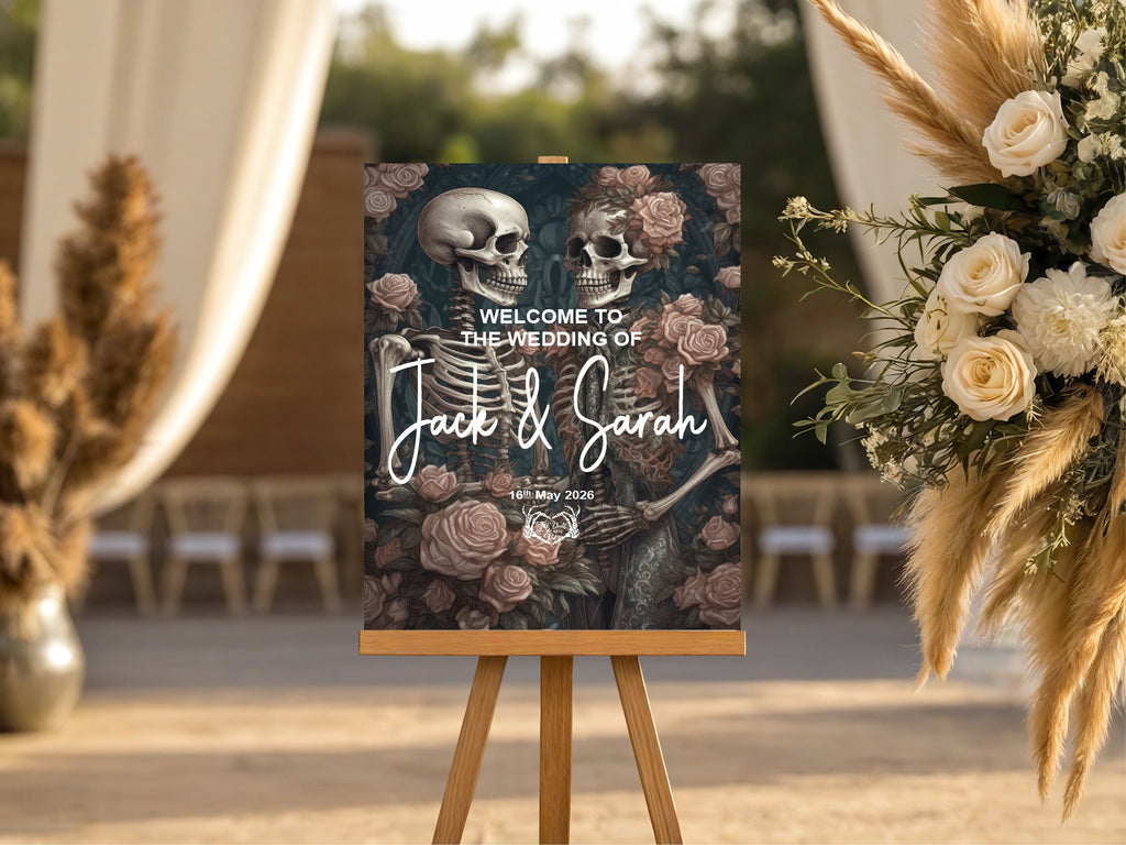 Gothic Floral Skeleton Welcome To Our Wedding Party Sign