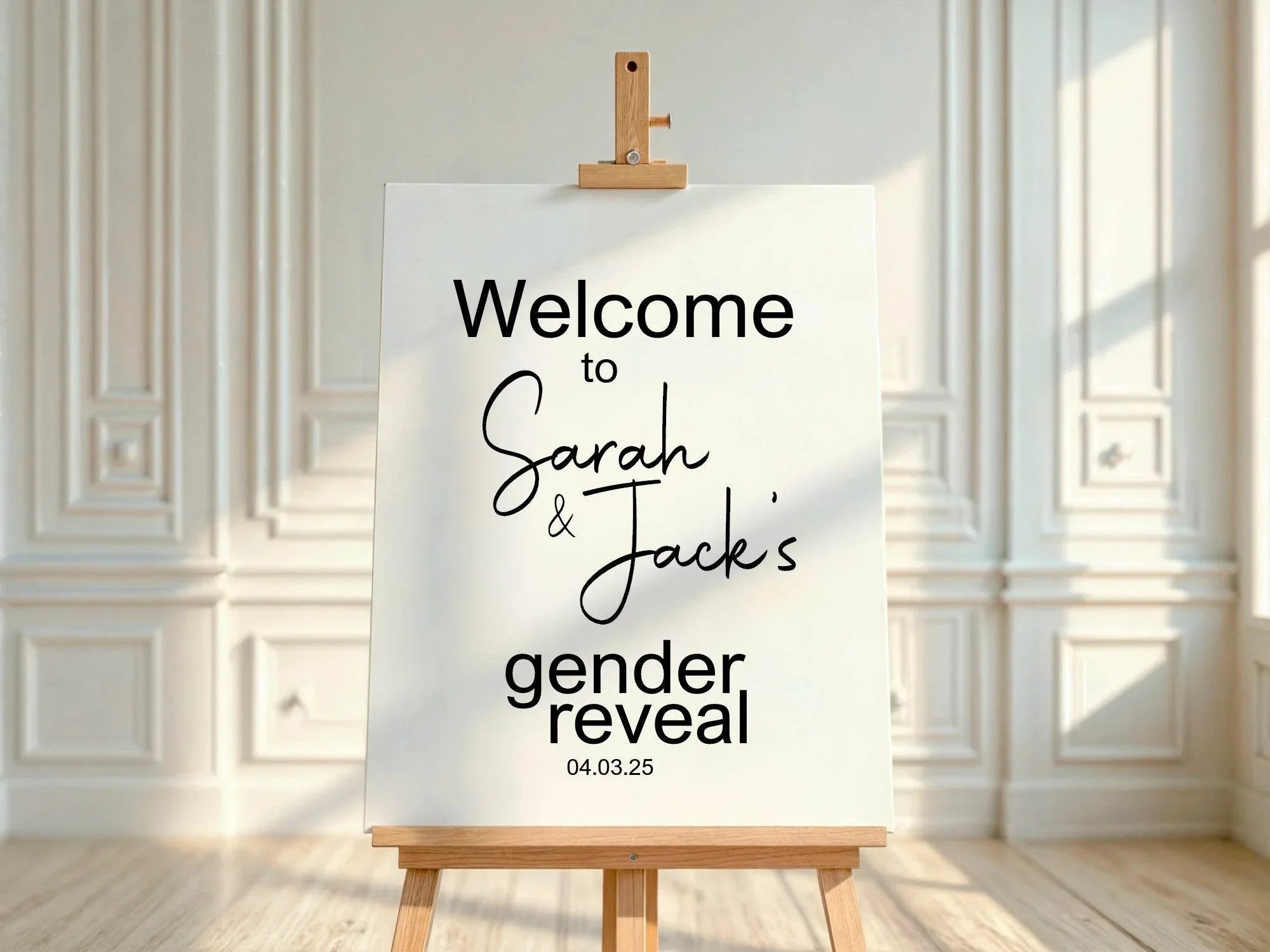 Minimalist Welcome To Our Gender Reveal Party Sign | Black & White - Larosier Prints