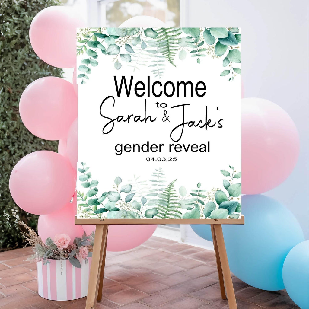 Eucalyptus Welcome To Our Gender Reveal Party Sign - Larosier Prints