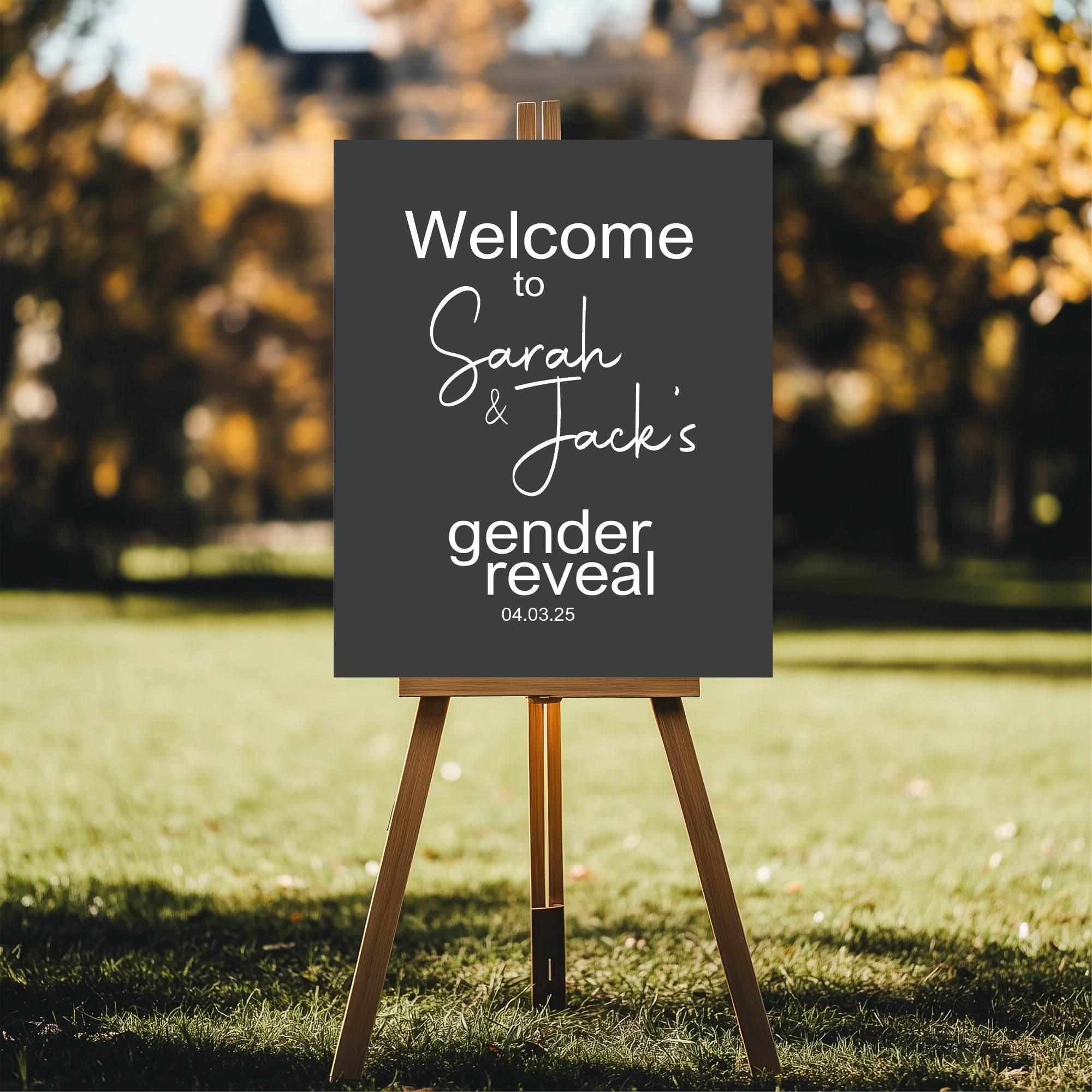 Minimalist Noir Welcome To Our Gender Reveal Party Sign - Larosier Prints