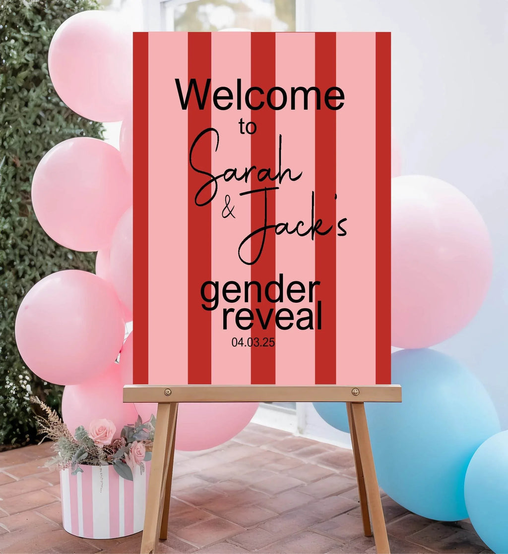 Red & Pink Welcome To Our Gender Reveal Party Sign - Larosier Prints