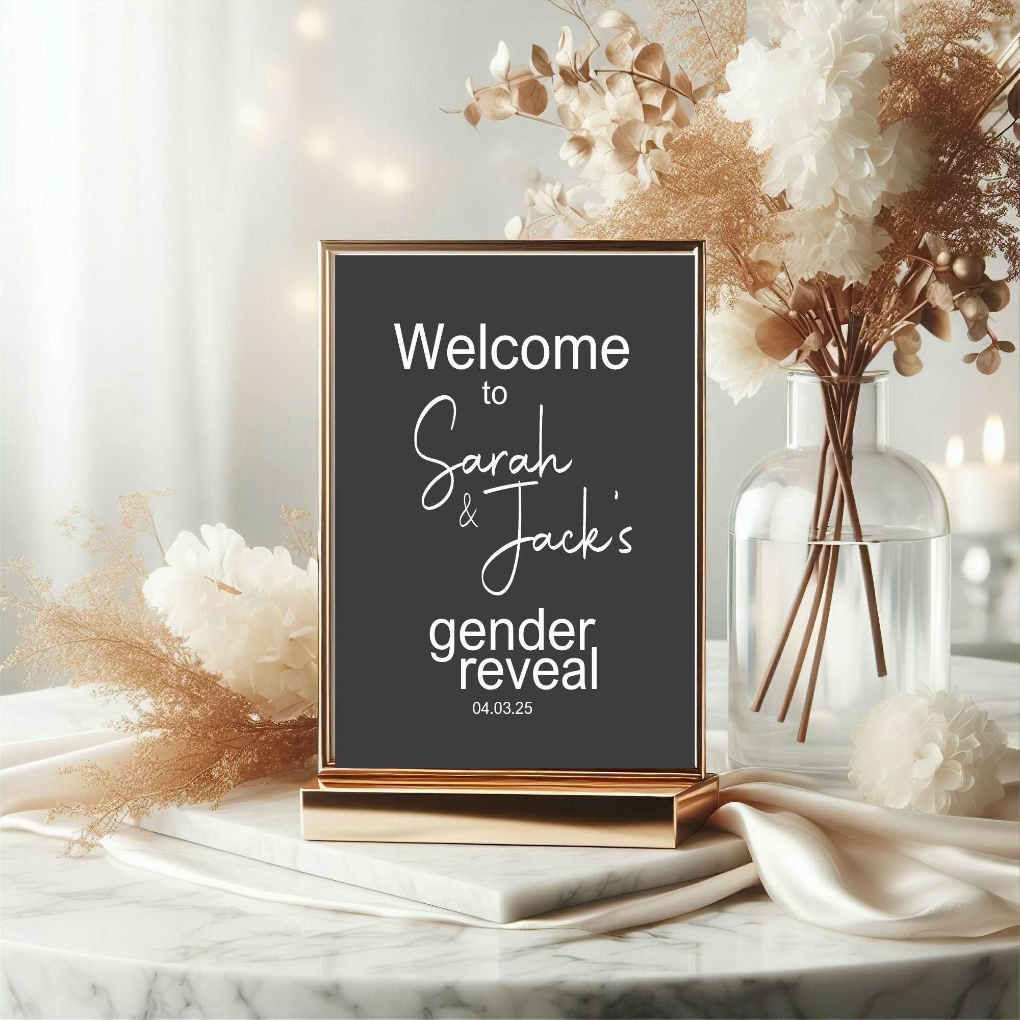 Minimalist Noir Welcome To Our Gender Reveal Party Sign - Larosier Prints