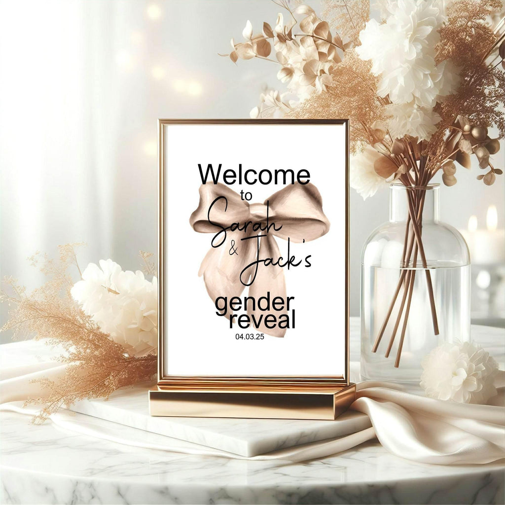Bows Welcome To Our Gender Reveal Party Sign - Larosier Prints