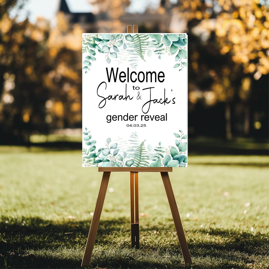 Eucalyptus Welcome To Our Gender Reveal Party Sign - Larosier Prints