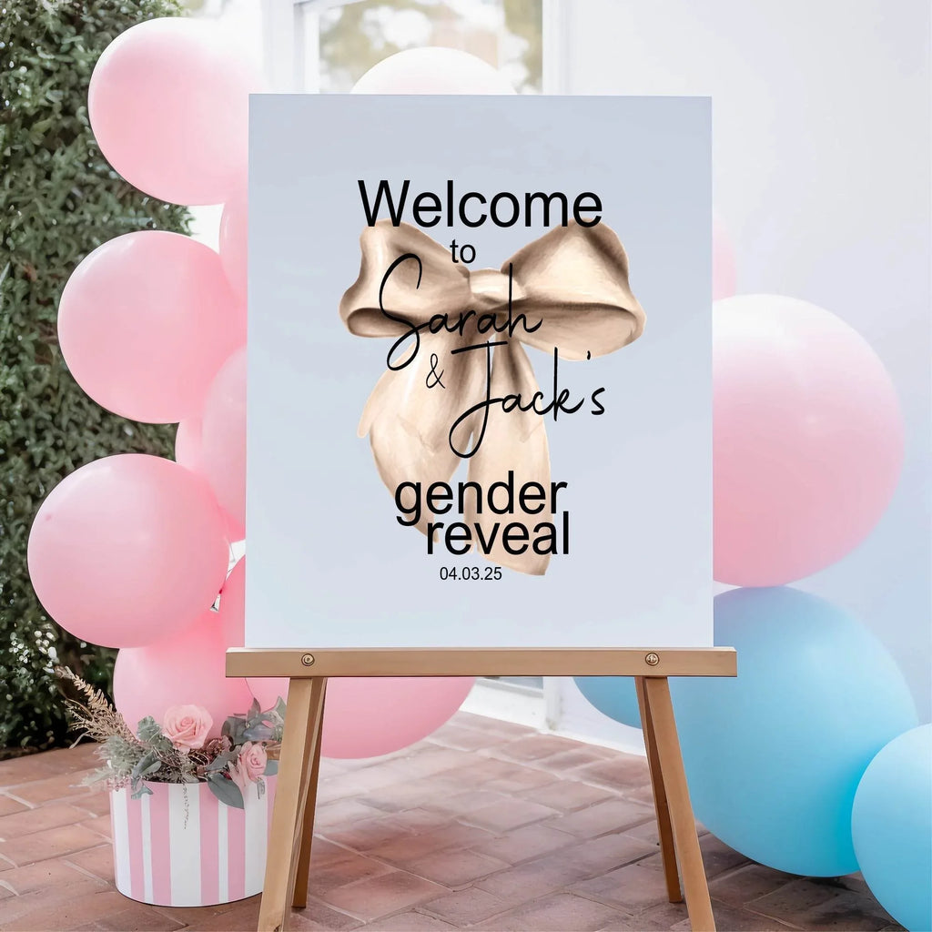 Bows Welcome To Our Gender Reveal Party Sign - Larosier Prints