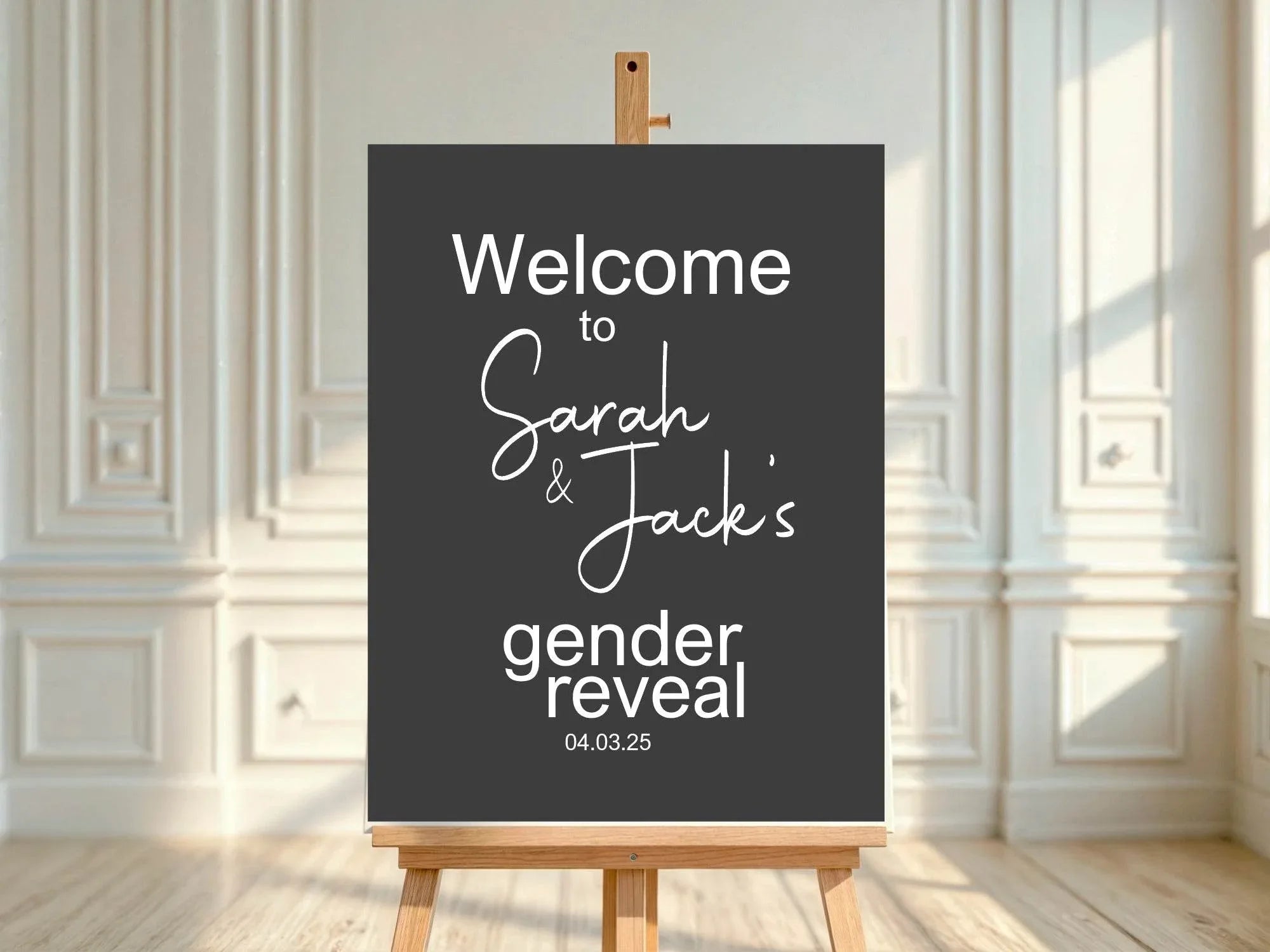 Minimalist Noir Welcome To Our Gender Reveal Party Sign - Larosier Prints