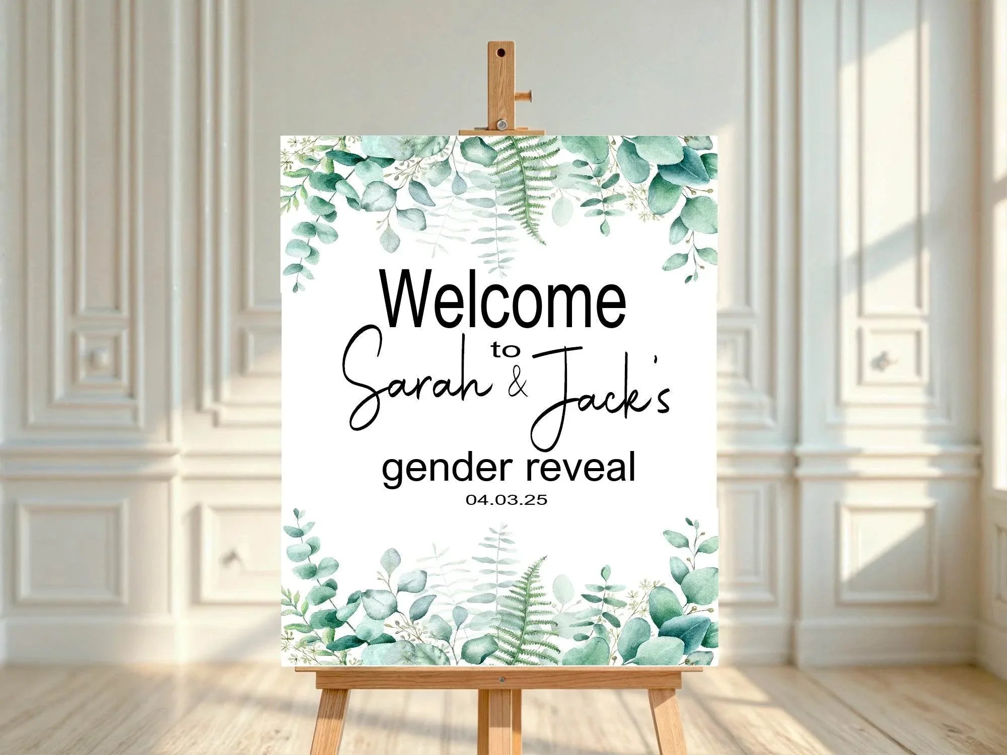 Eucalyptus Welcome To Our Gender Reveal Party Sign - Larosier Prints