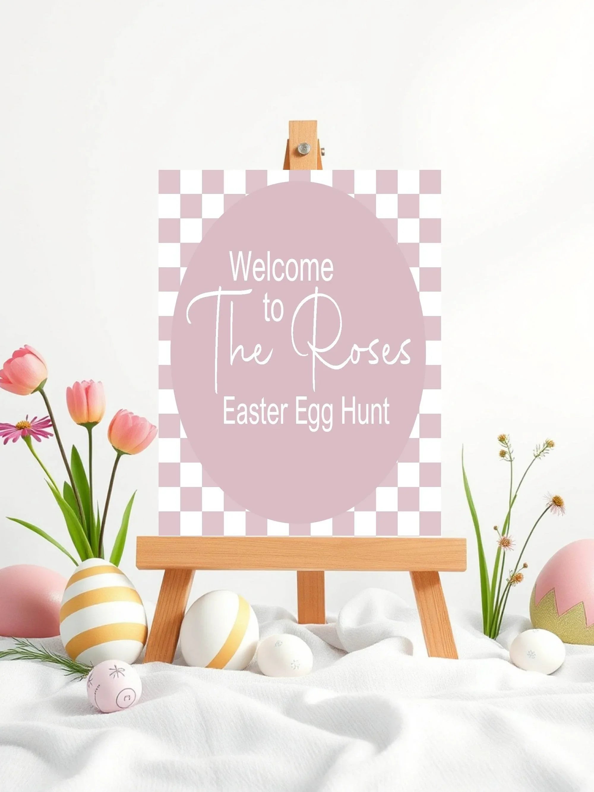 Pastel Checkerboard Welcome Easter Egg Hunt Sign | Colour Options - Larosier Prints