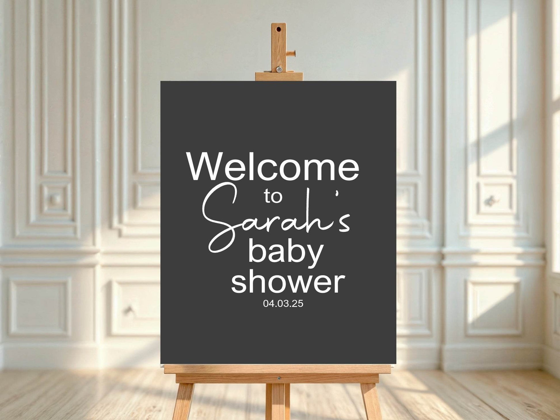 Minimalist Noir Welcome To Our Baby Shower Party Sign