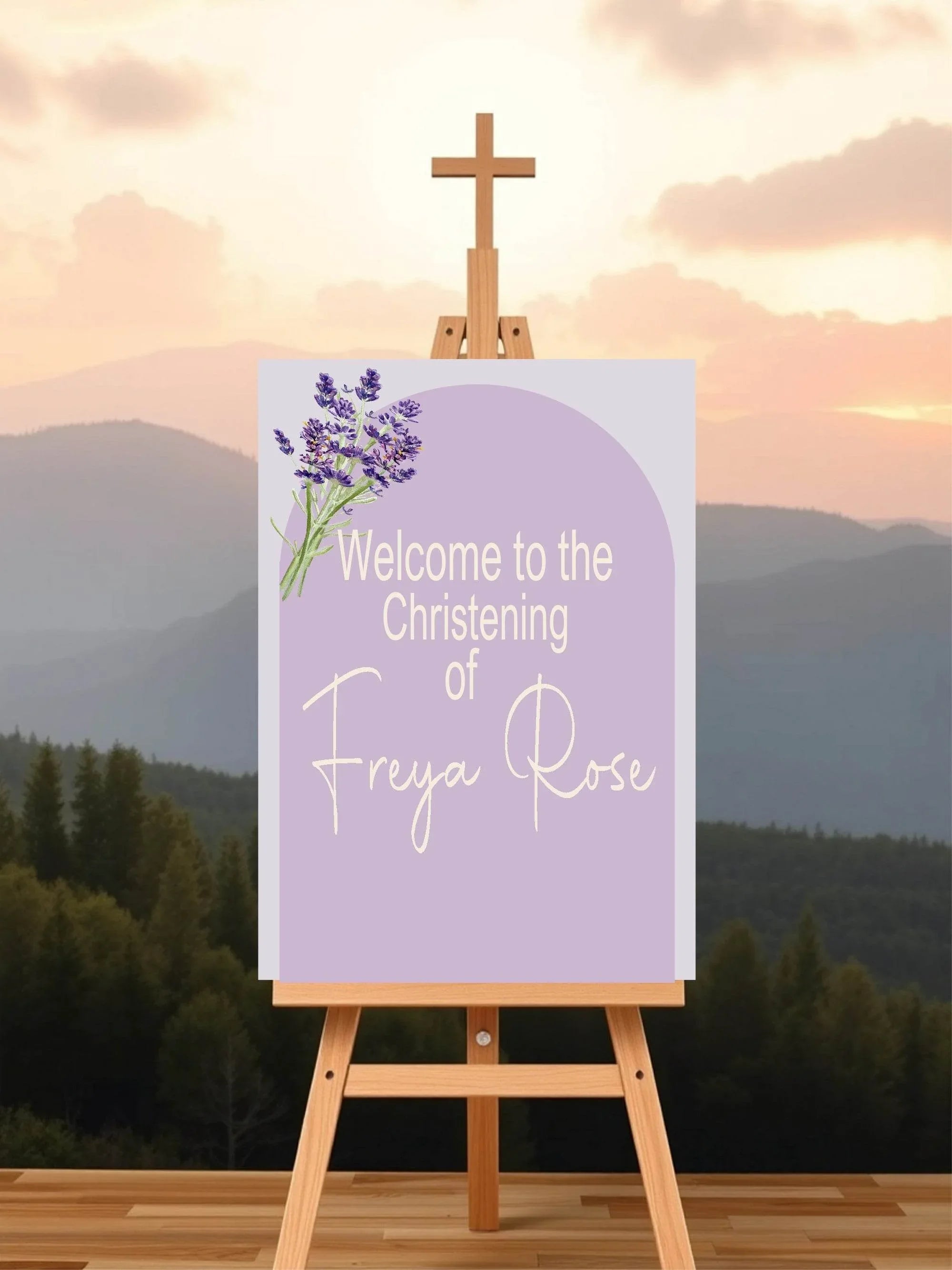 Lavender Welcome Christening | Baptism Party Sign - Larosier Prints