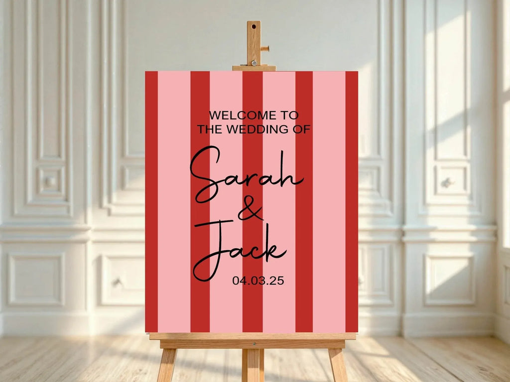 Red & Pink Welcome To Our Wedding Party Sign - Larosier Prints