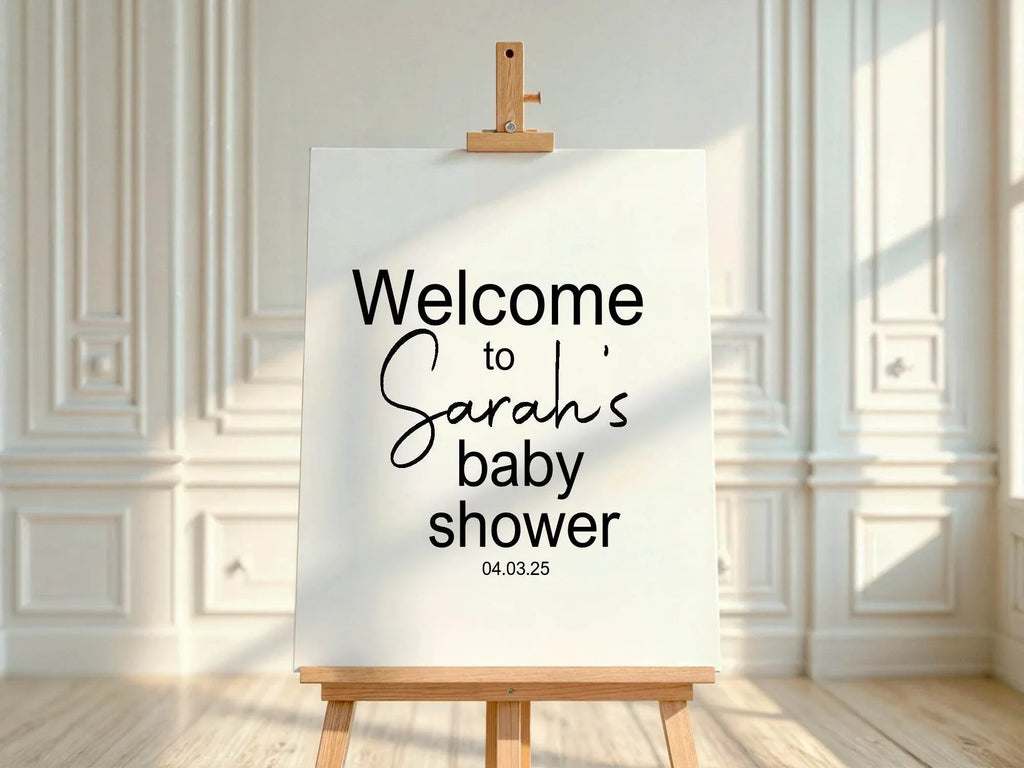 Minimalist Welcome To Our Baby Shower Party Sign | Black & White - Larosier Prints