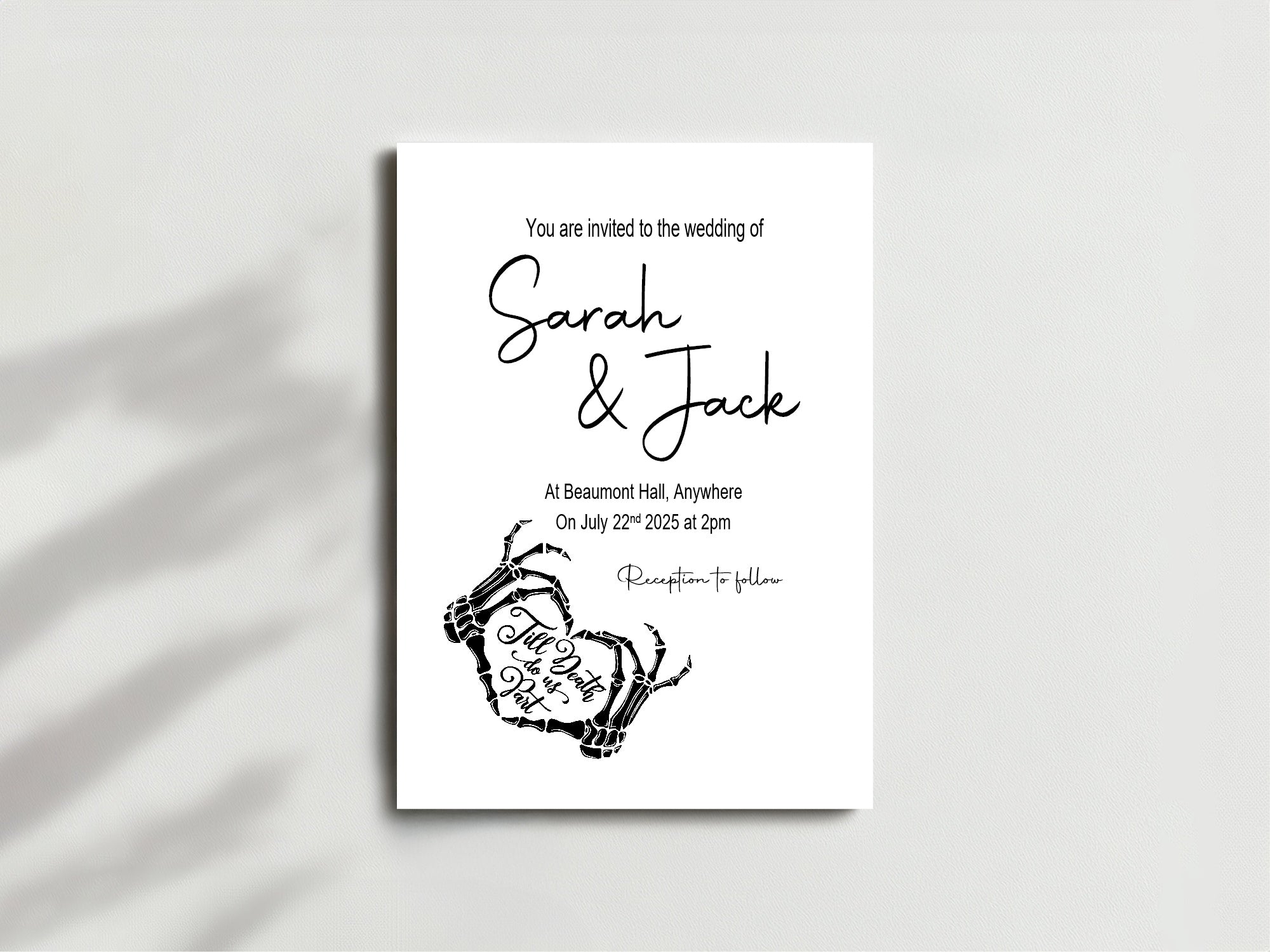 Gothic Wedding Party Invitations & Envelopes | White | Pack of 10