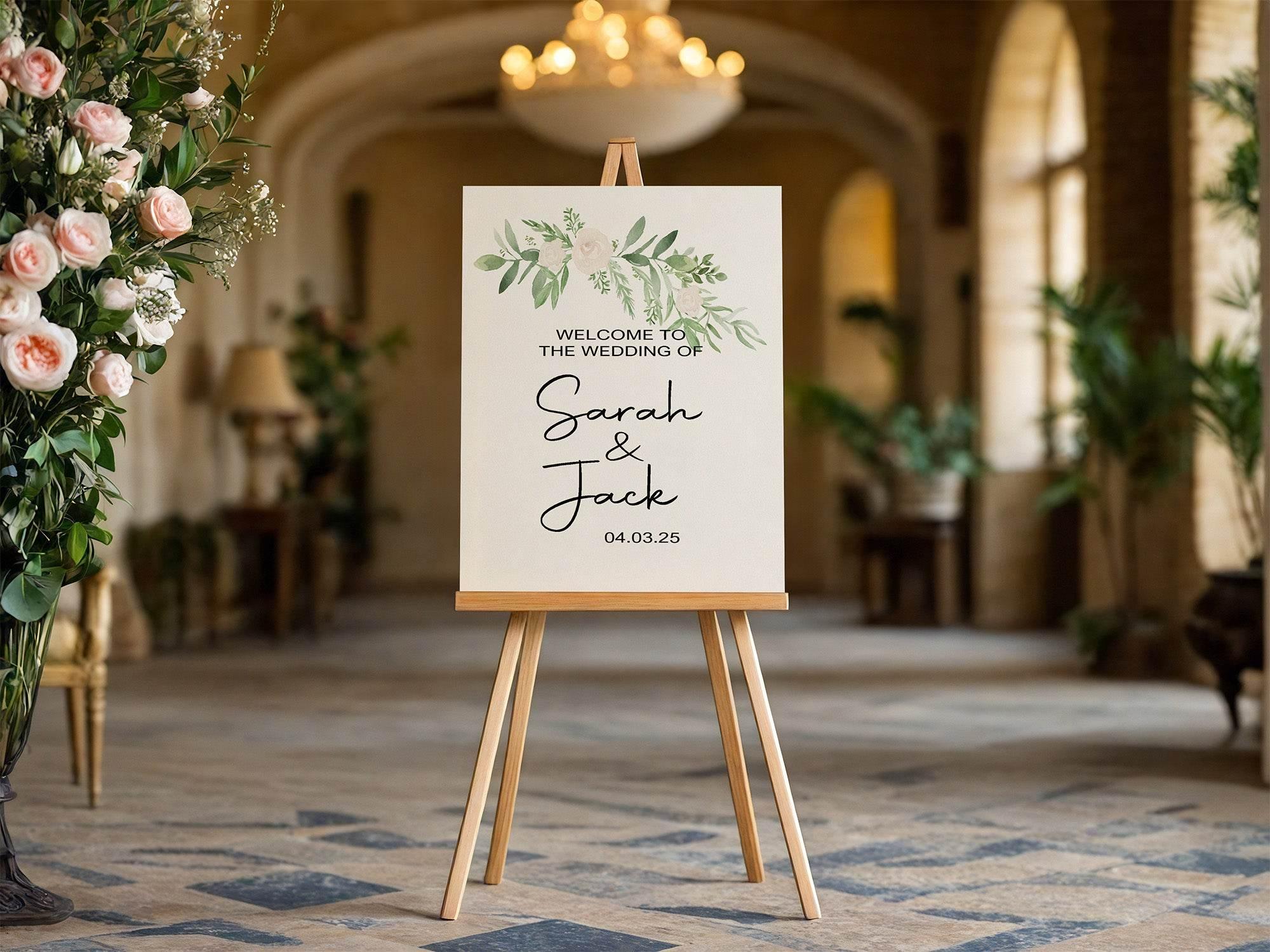 Green & White Rose Welcome To Our Wedding Party Sign - Larosier Prints