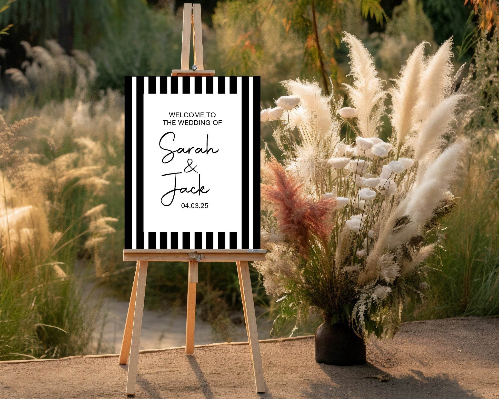 Black & White Stripe Welcome To Our Wedding Party Sign