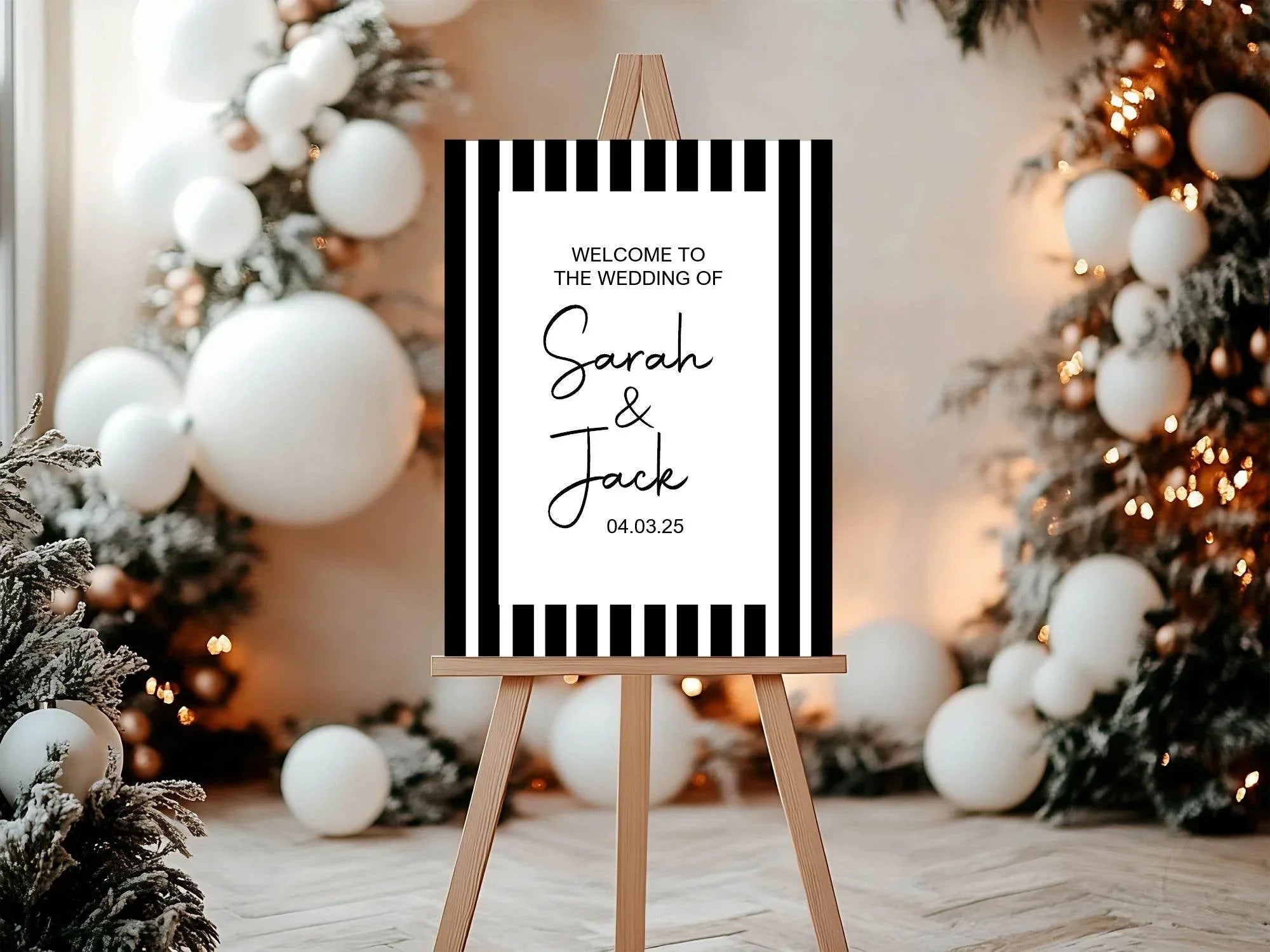 Black & White Stripe Welcome To Our Wedding Party Sign - Larosier Prints