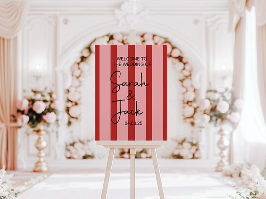 Red & Pink Welcome To Our Wedding Party Sign