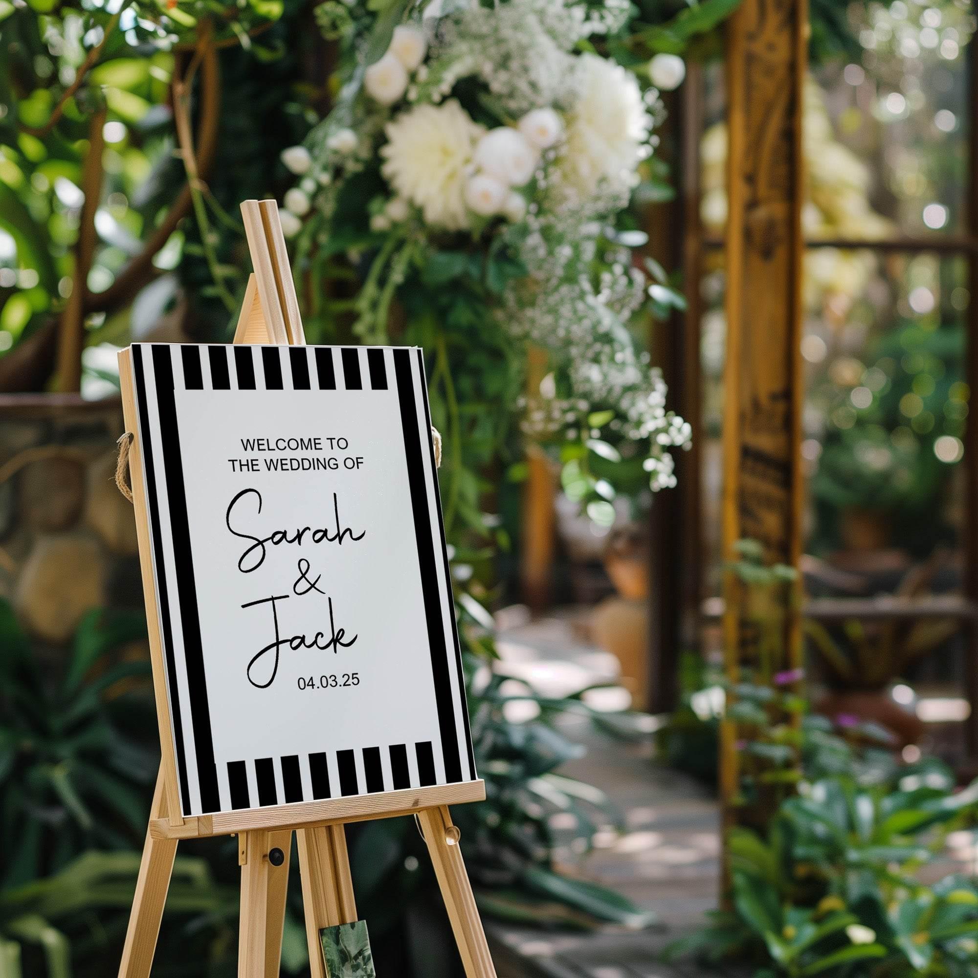 Black & White Stripe Welcome To Our Wedding Party Sign - Larosier Prints