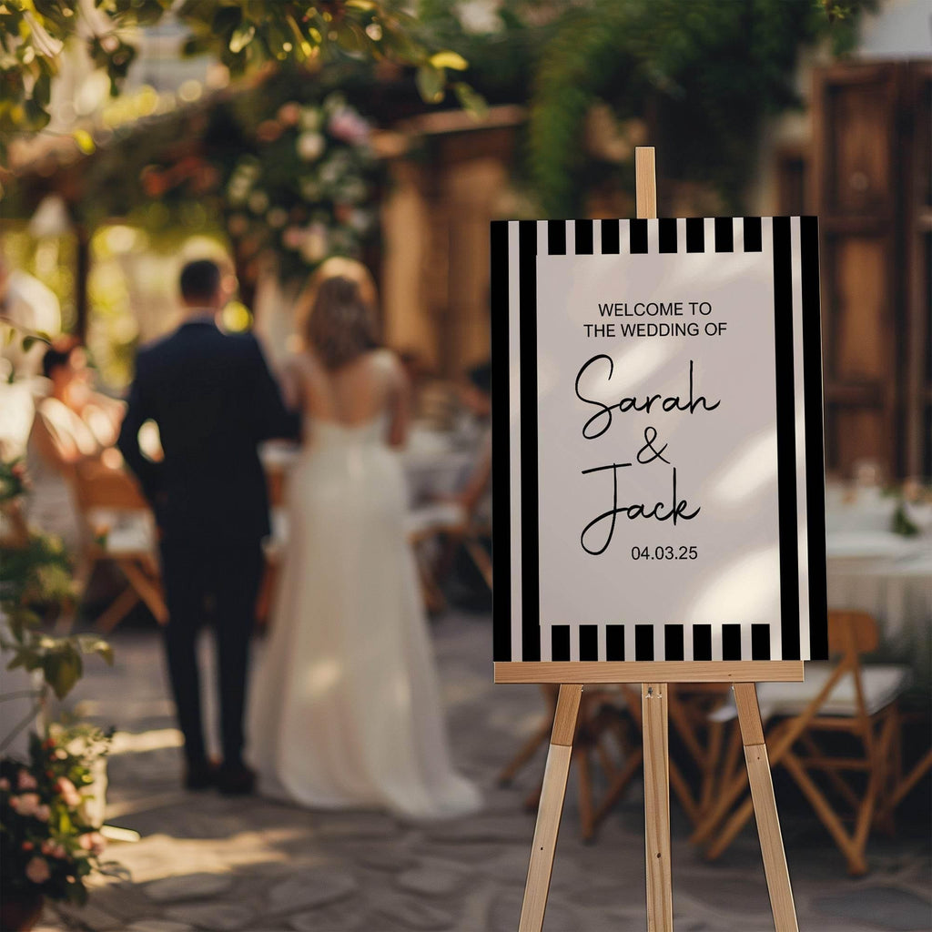 Black & White Stripe Welcome To Our Wedding Party Sign - Larosier Prints