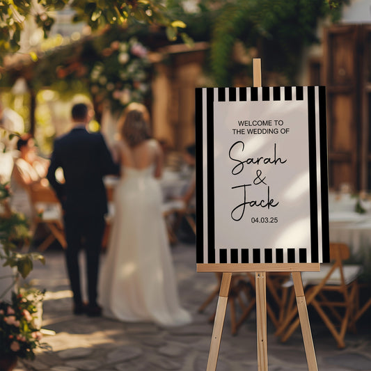 Black & White Stripe Welcome To Our Wedding Party Sign