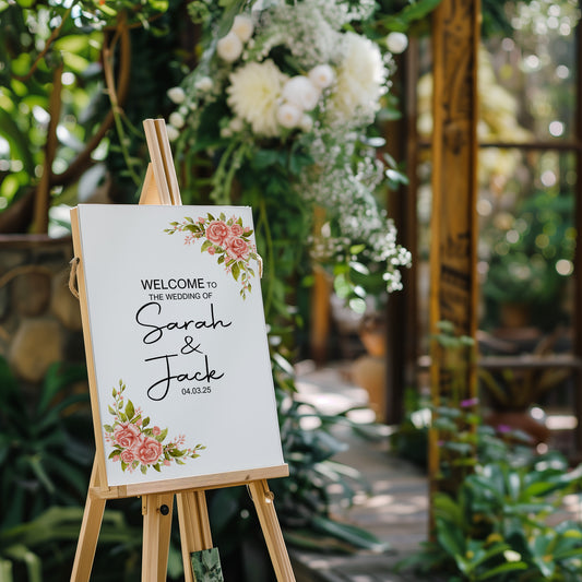 Pink Rose Welcome To Our Wedding Party Sign