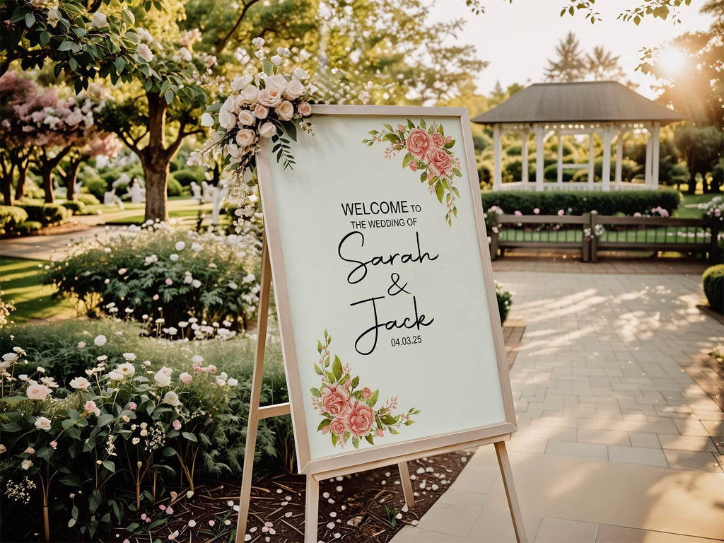 Pink Rose Welcome To Our Wedding Party Sign - Larosier Prints