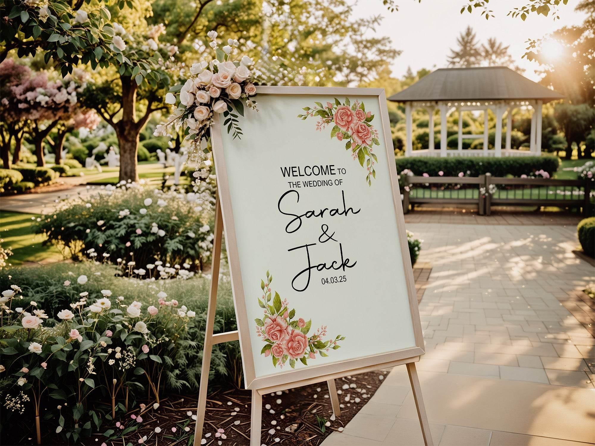 Pink Rose Welcome To Our Wedding Party Sign - Larosier Prints