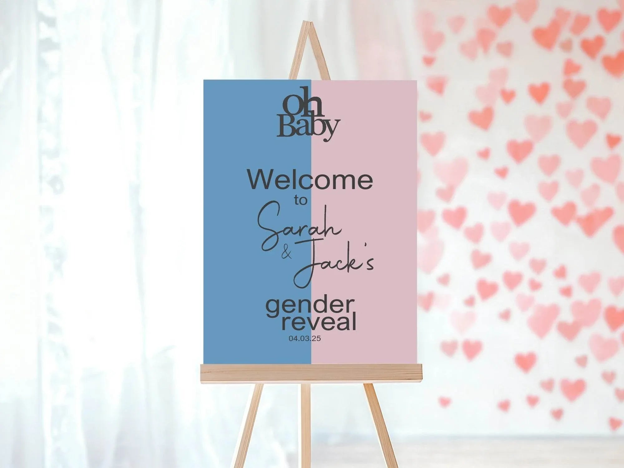 Oh Baby Welcome To Our Gender Reveal Party Sign | Blue & Pink - Larosier Prints