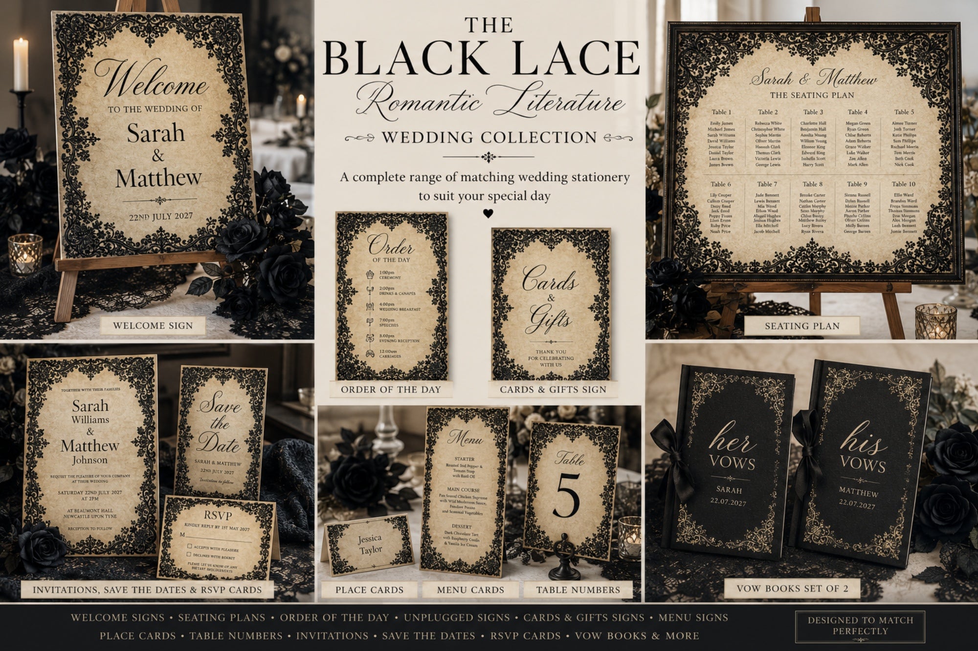 Black Lace Essentials Wedding Signage Bundle